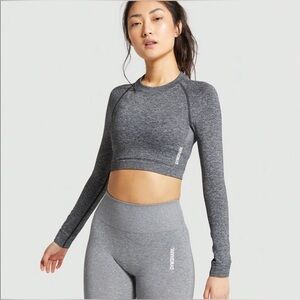 GYMSHARK ADAPT MARL SEAMLESS LONG SLEEVE CROP TOP Size Large EUC